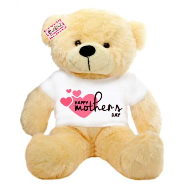 2 feet big peach teddy bear wearing Happy Mothers Day flying hearts T-shirt
